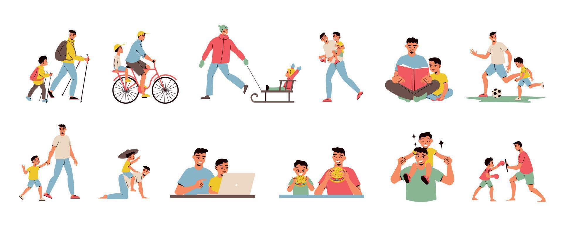 día del padre papá hijo conjunto de iconos vector