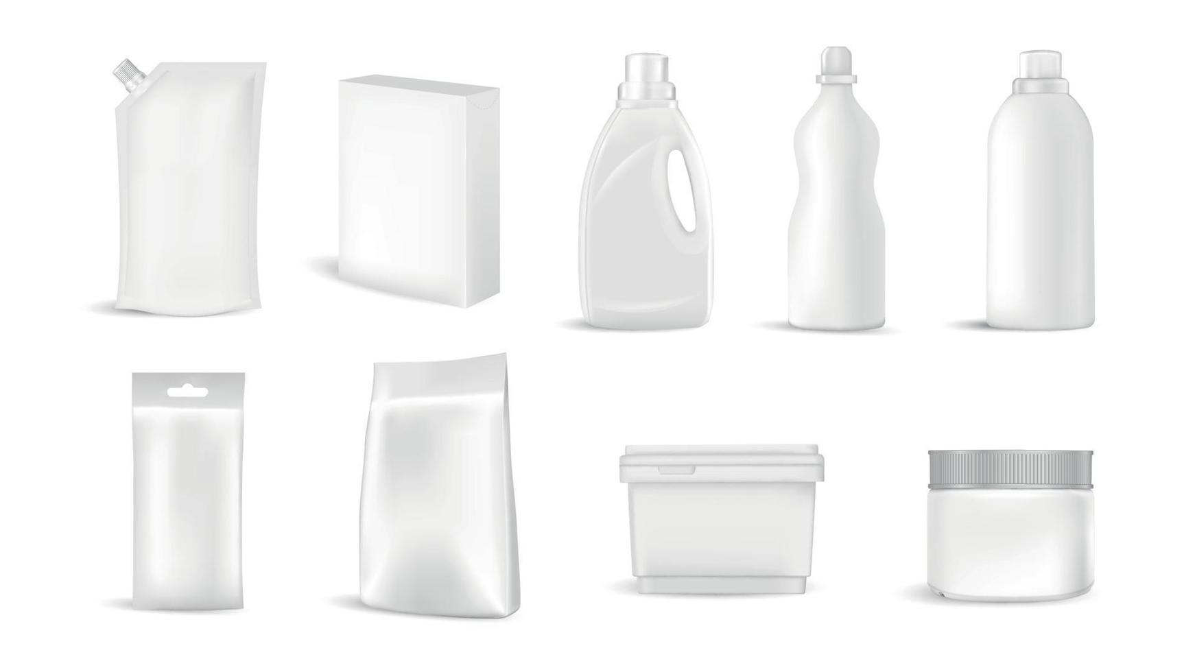 conjunto de maquetas de envases de detergente vector