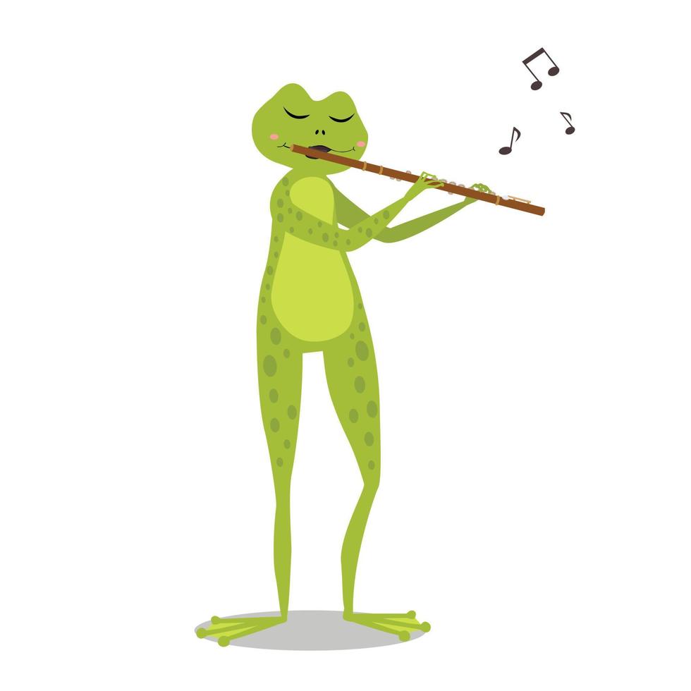 la rana toca la flauta. lindo personaje en estilo de dibujos animados. vector