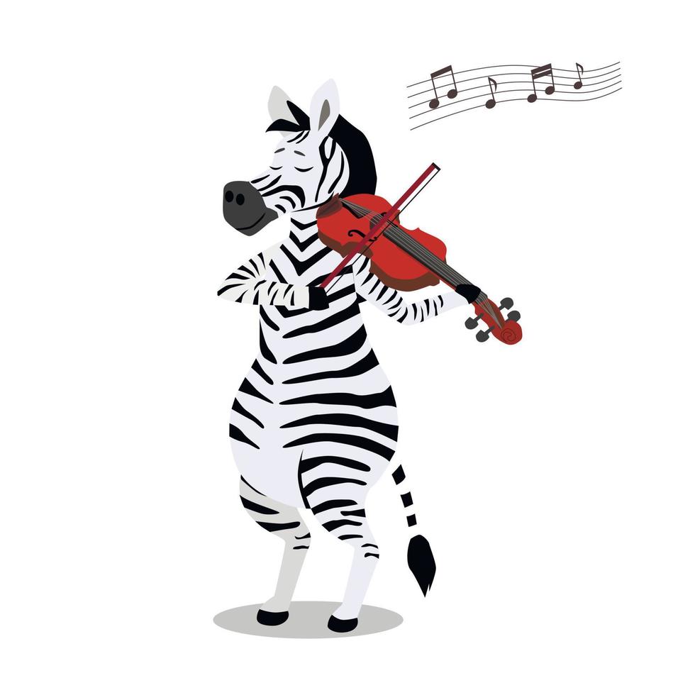 Zebra plays the violin. Cute character in cartoon style. vector