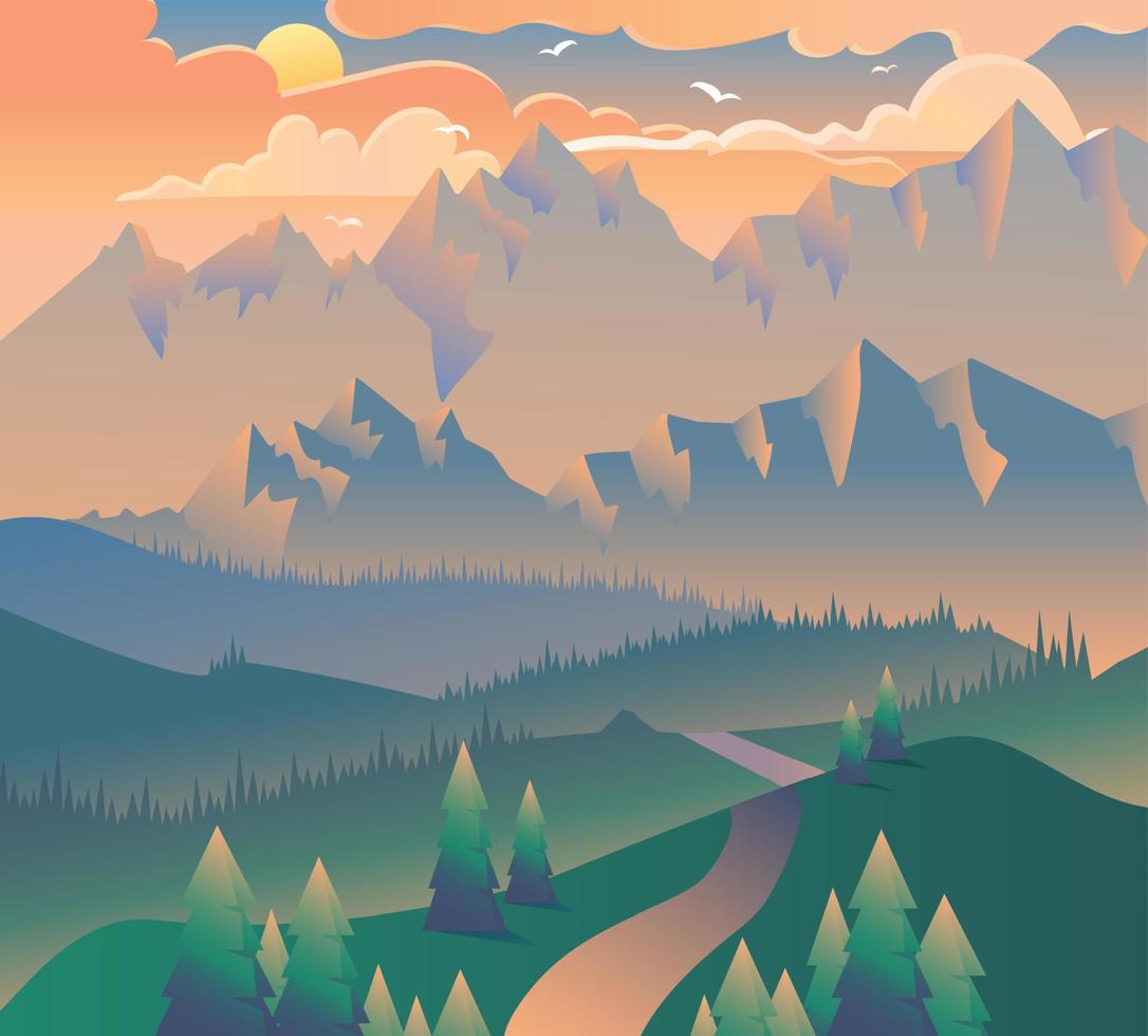 mañana paisaje naturaleza bosque camping banner vector