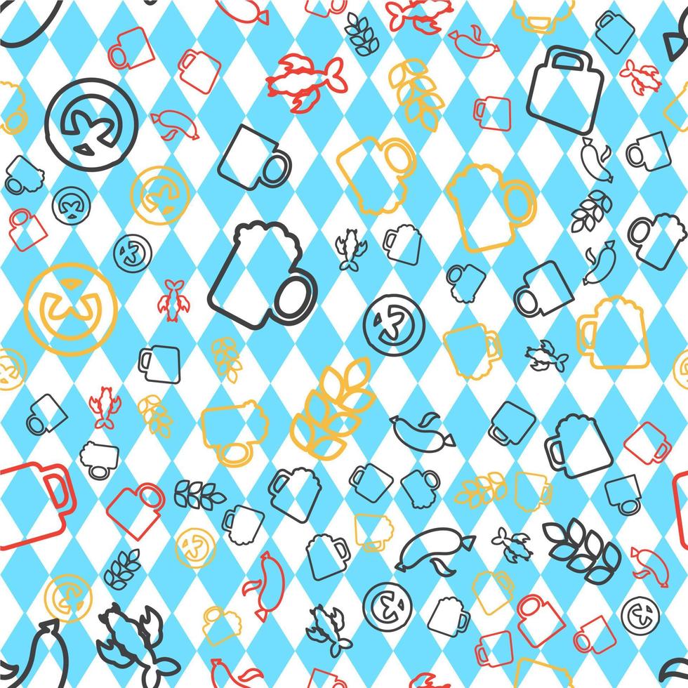 Oktoberfest Seamless Pattern. Colorful Beer Festival Ornament. Vector