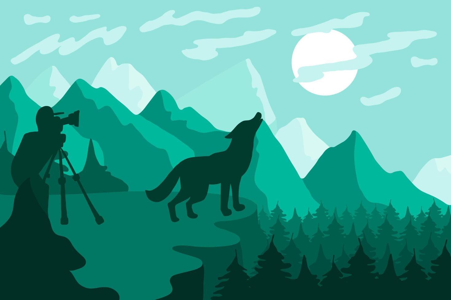 Wildlife, nature photographer flat vector illustration