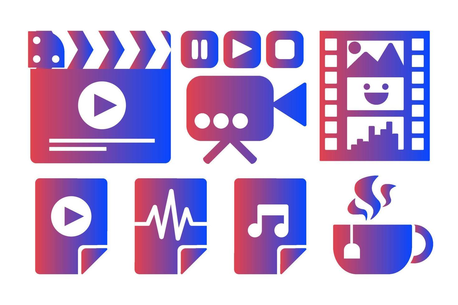 conjunto de iconos de colores de símbolos de archivos de audio y video vector