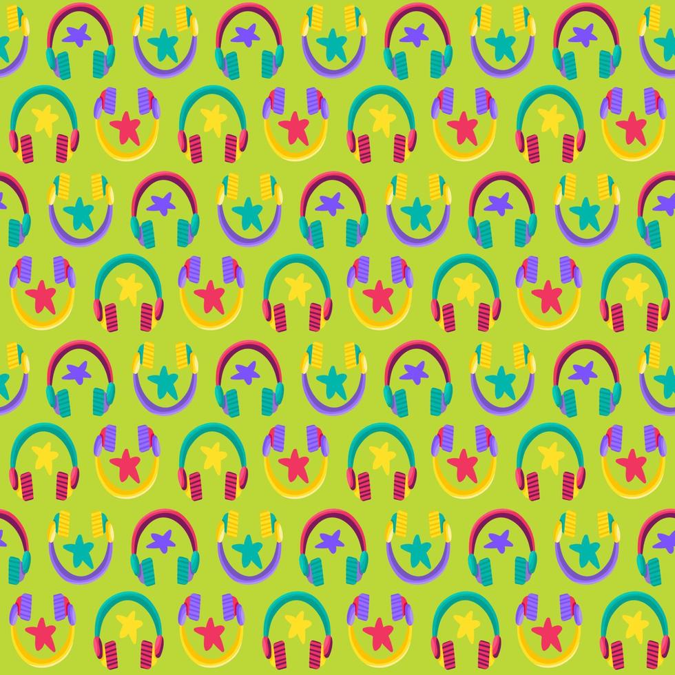 Patrón de vector de auriculares musicales coloridos divertidos