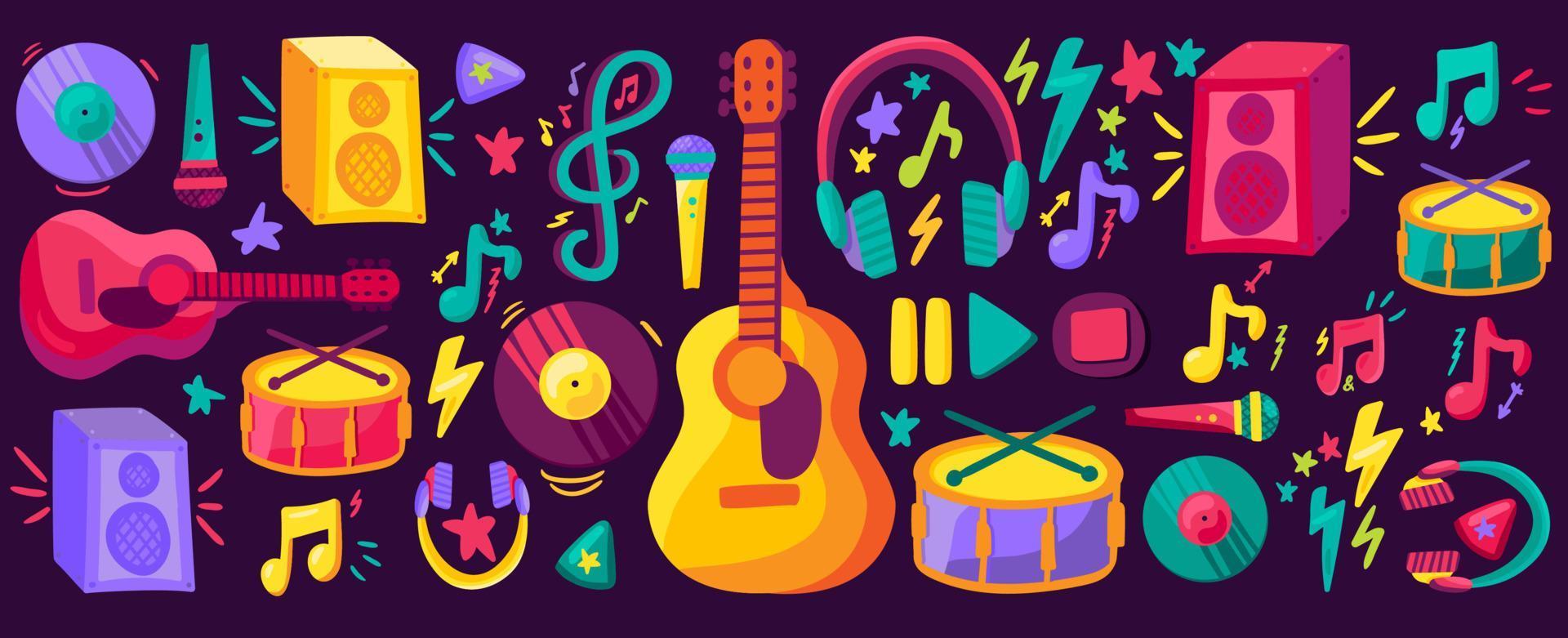 conjunto de cliparts planos de instrumentos musicales vector