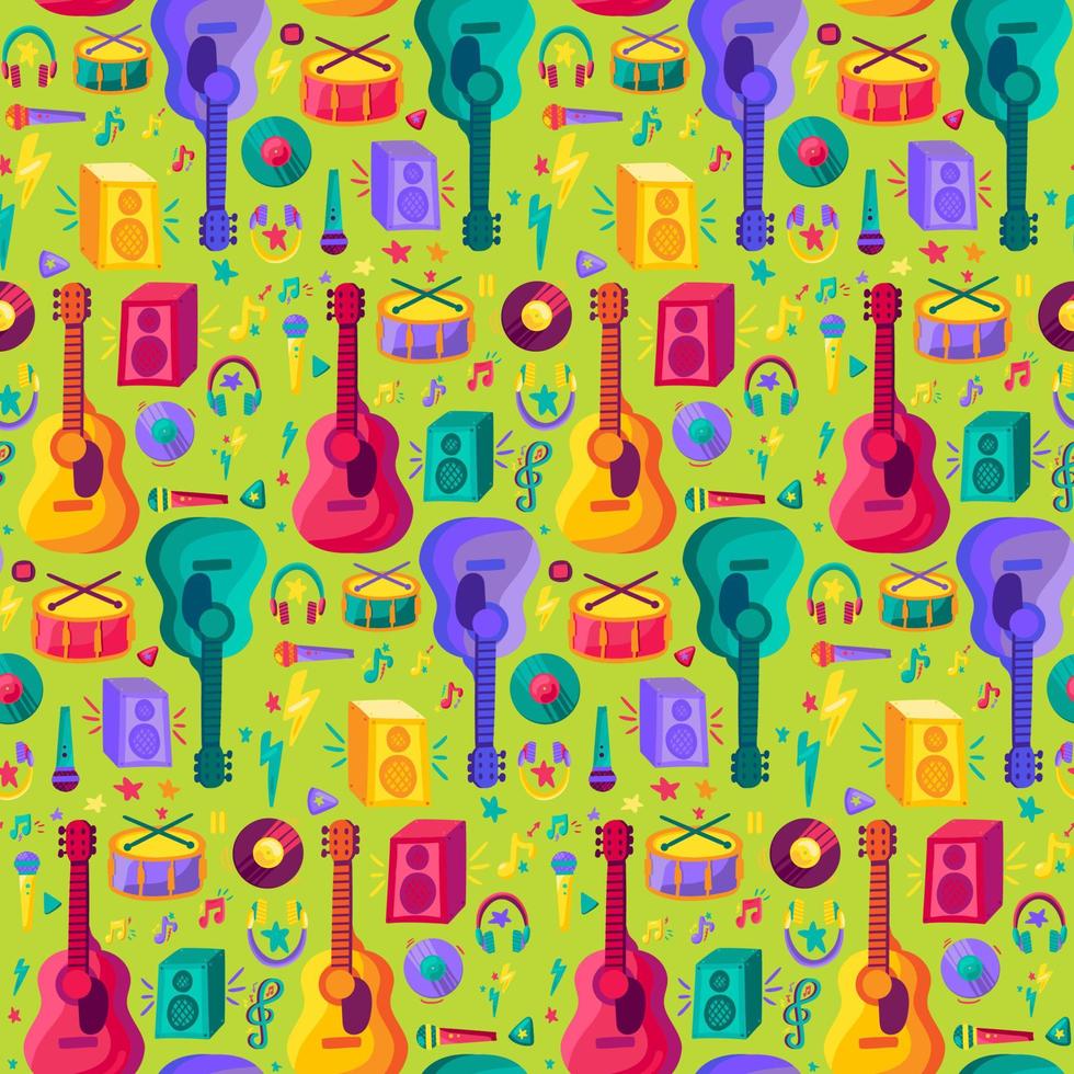 Colorful Musical Instrument Flat Seamless Pattern vector