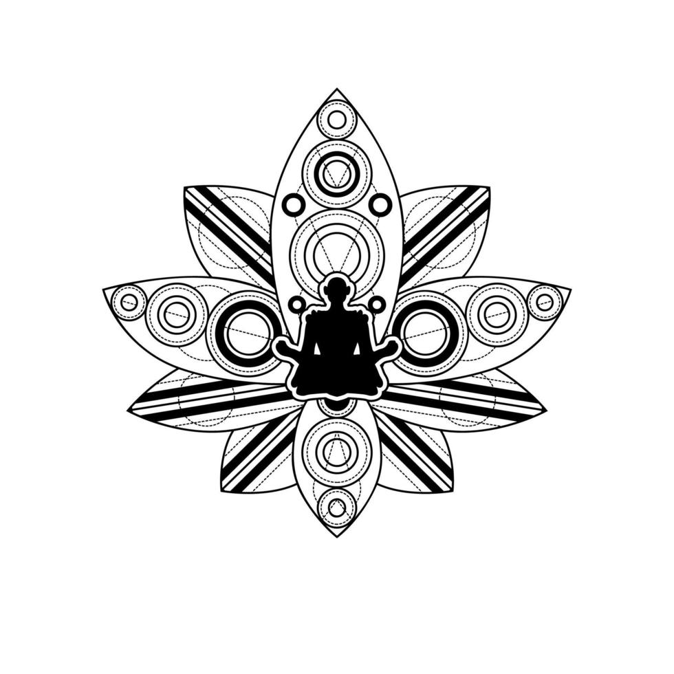 Human Silhouette with Lotus Flower Vector Template