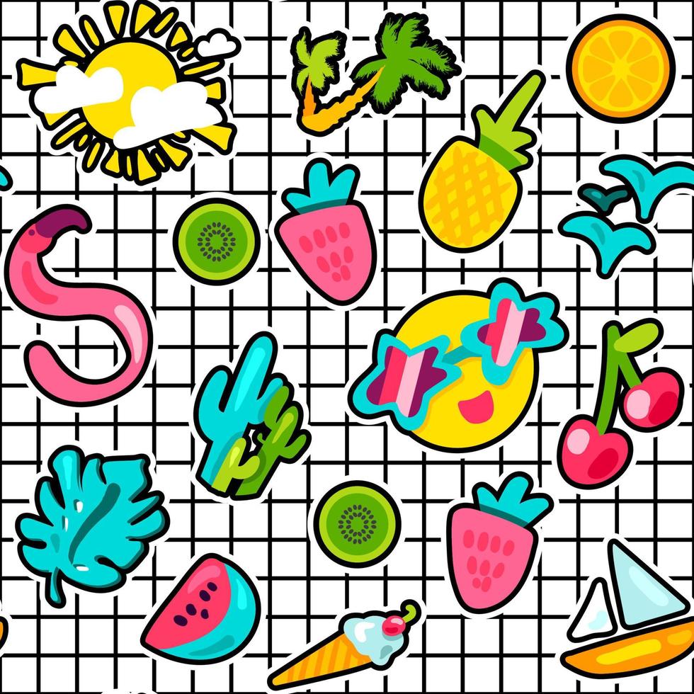 Summer stickers color seamless vector pattern