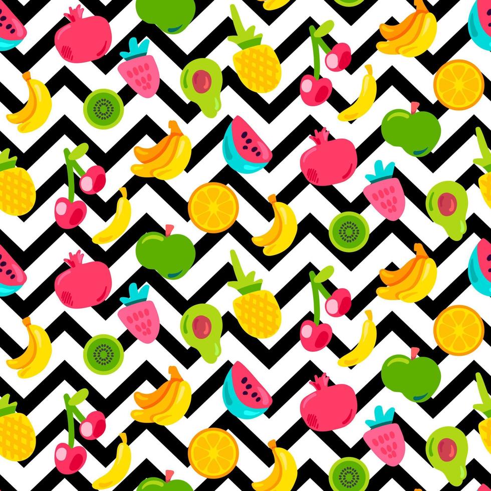 Painted Berries Summer Fruits Mix Seamless Pattern vector