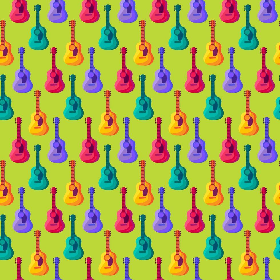 música guitarra aislado verde fondo patrón vector
