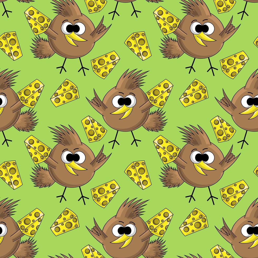 Seamless vector pattern with bird and cheese