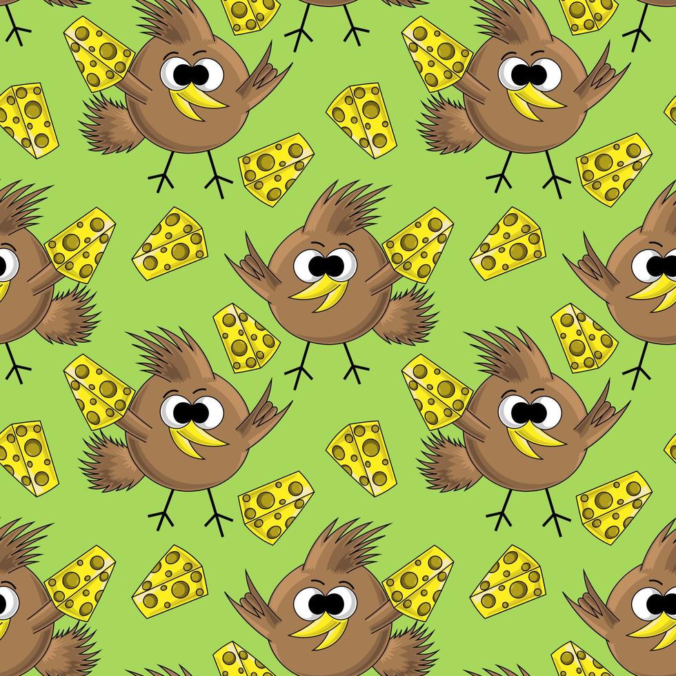 Seamless vector pattern with bird and cheese