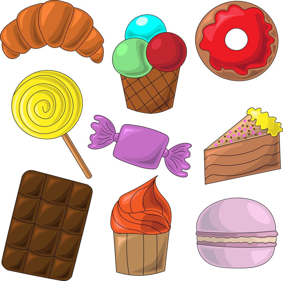 iconos de color sobre el tema de los dulces vector