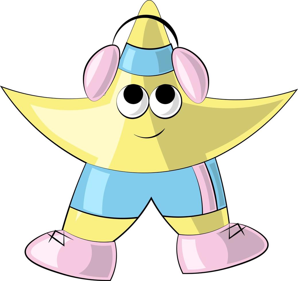 Cartoon cute little star trains in headphones vector