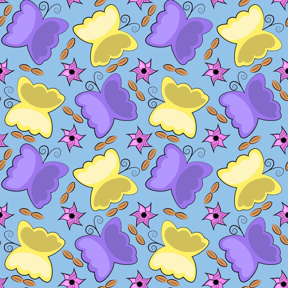 Seamless vector pattern with abstract butterflies and flowers