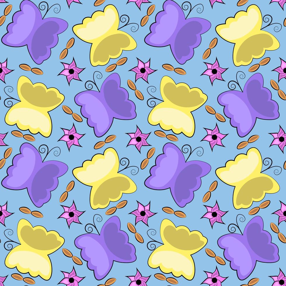 Seamless vector pattern with abstract butterflies and flowers