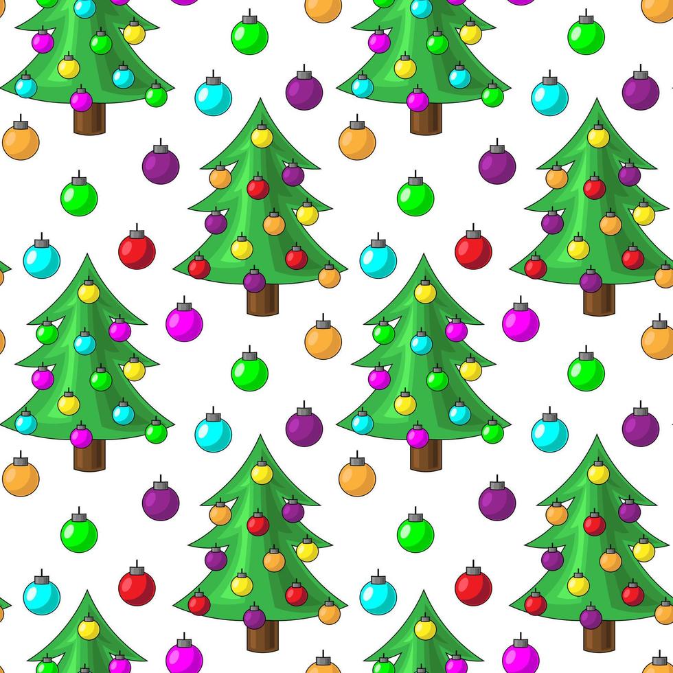 Seamless vector pattern with Christmas tree and ball
