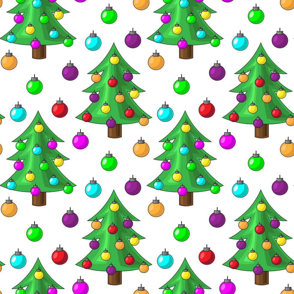 Seamless vector pattern with Christmas tree and ball