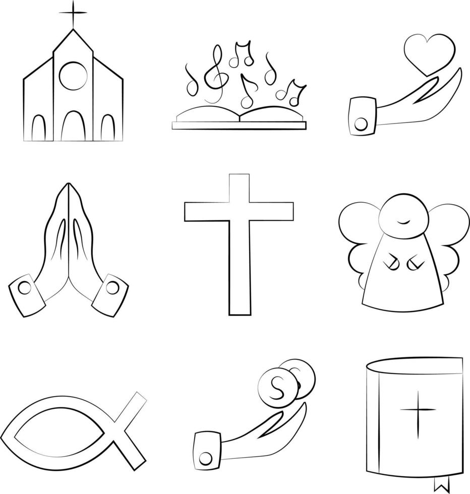 Set of religious icons in black and white vector