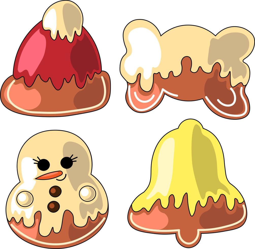 Set of drawn cartoon gingerbread cookies in color vector