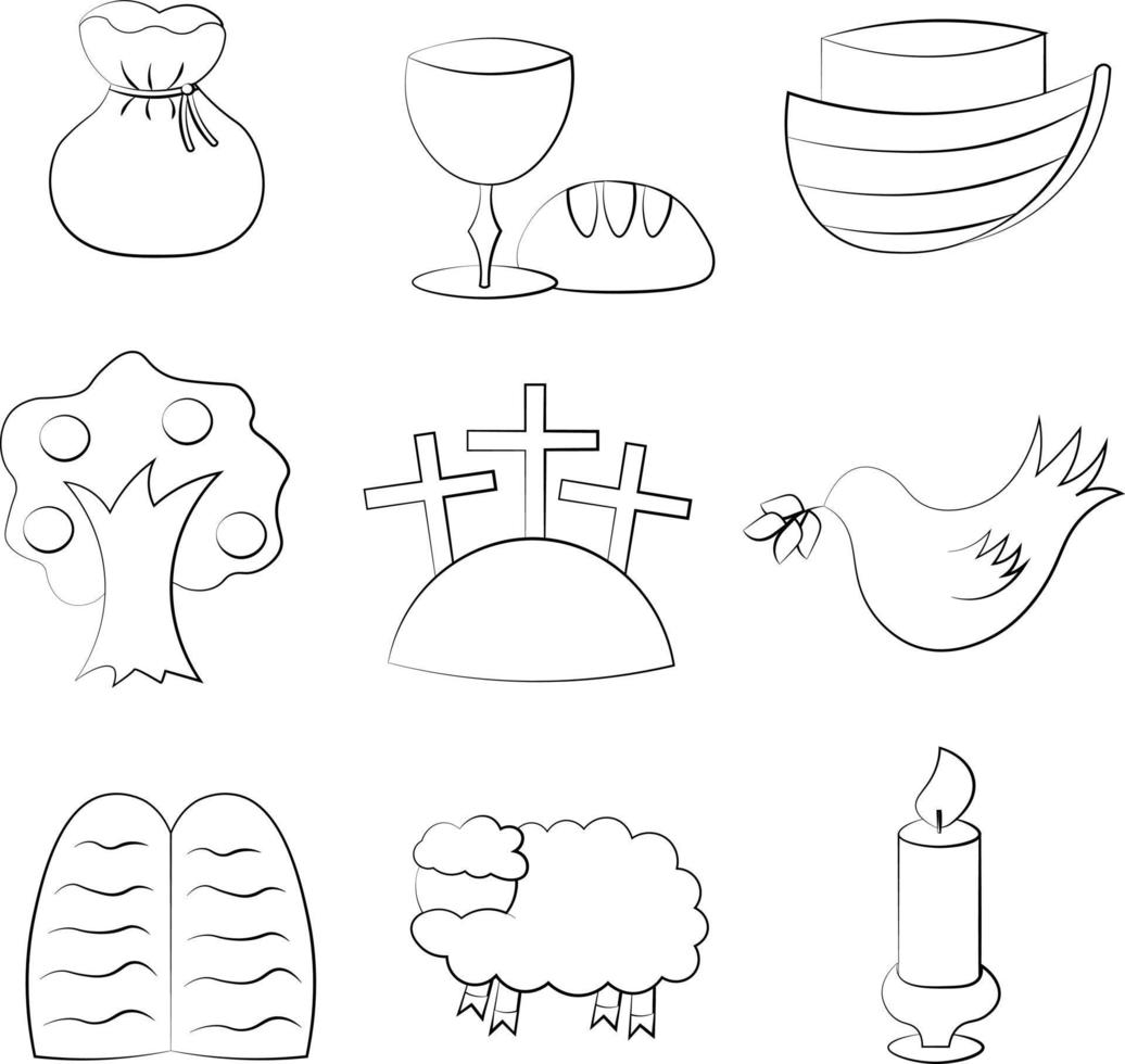 Set of religious icons symbols in black and white vector