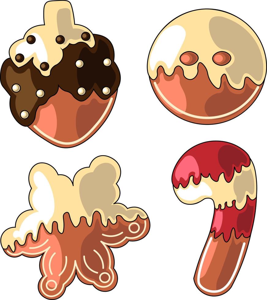 Set of drawn cartoon gingerbread cookies in color vector