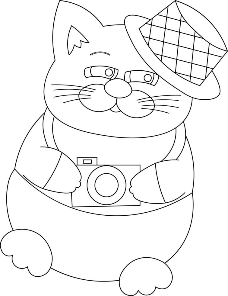 Cute tourist cat and camera in black and white vector