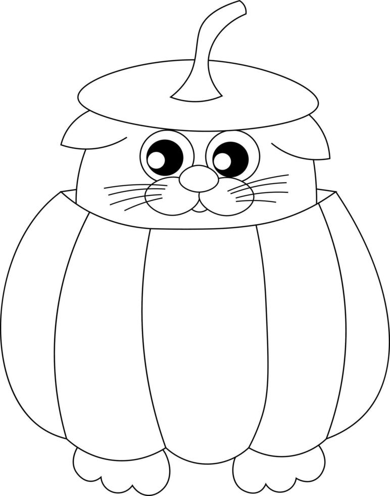 Cute tourist cat and pumpkin in black and white vector