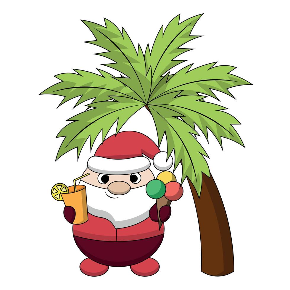 Summer Santa under the palm tree. Draw illustration in color vector