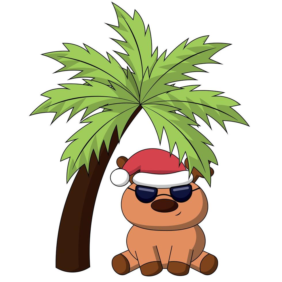 renos de verano bajo la palmera. dibujar una ilustración en color vector