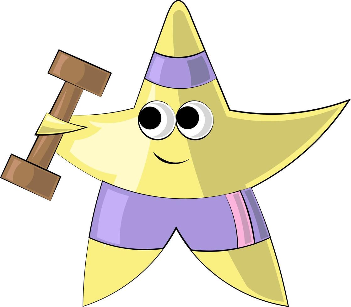 Cartoon cute star does exercises with a dumbbell vector