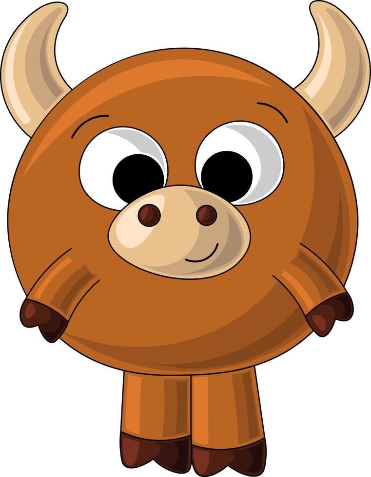 Cute drawn brown bull in cartoon style vector