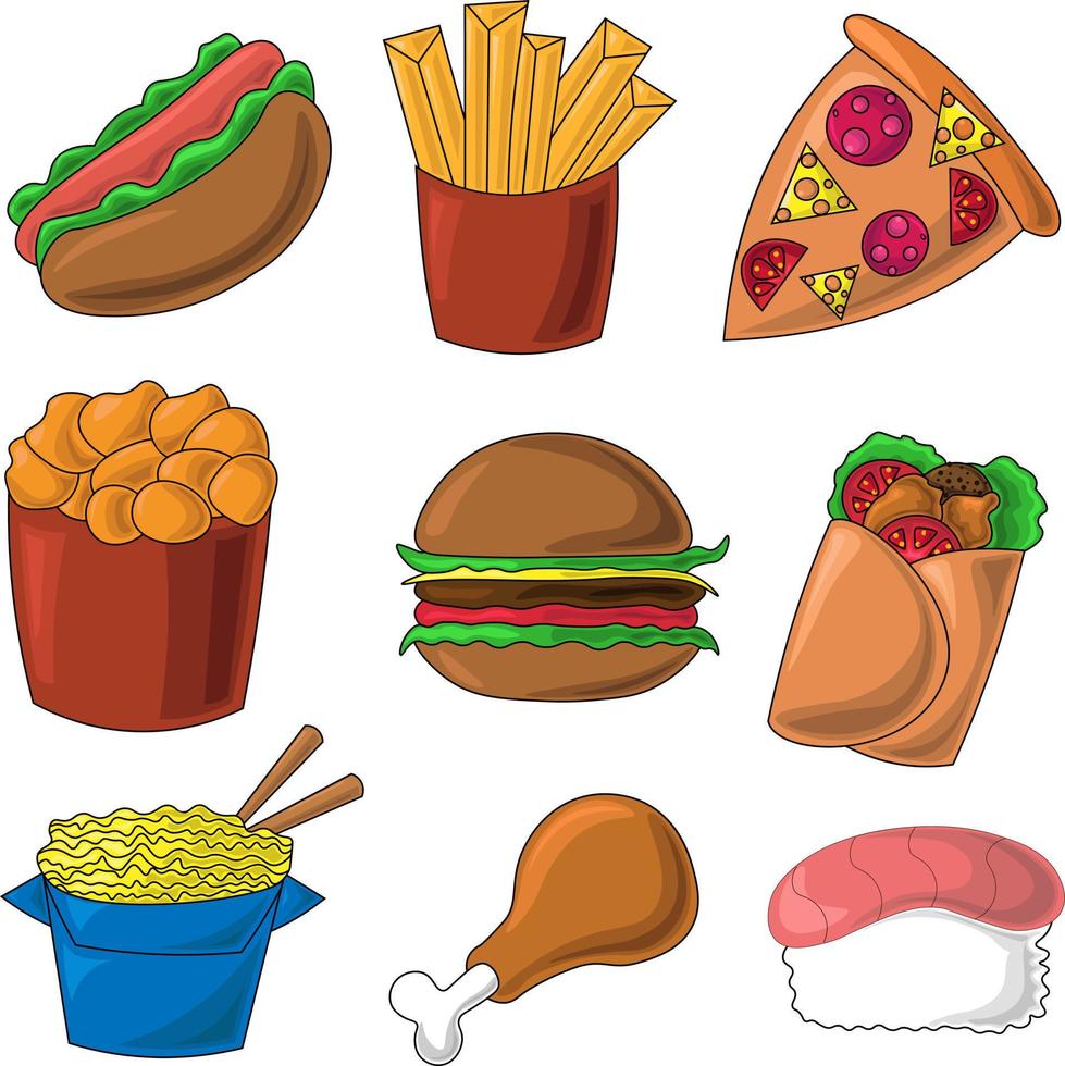 iconos de color sobre el tema de la comida rápida vector