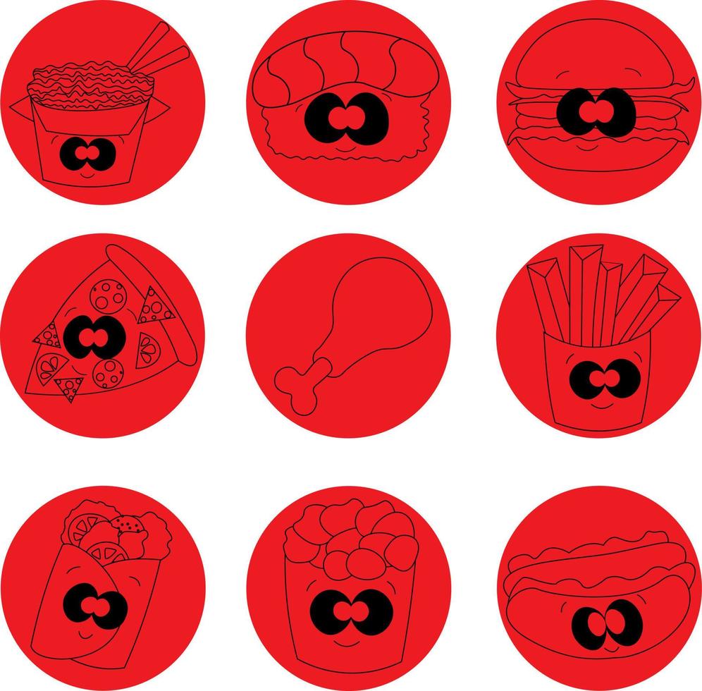 Icons on the theme of fast food vector
