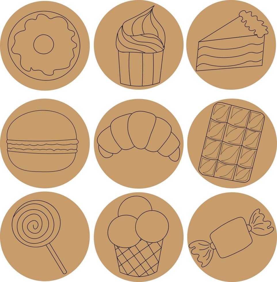 Icons on the theme of tasty Sweets vector