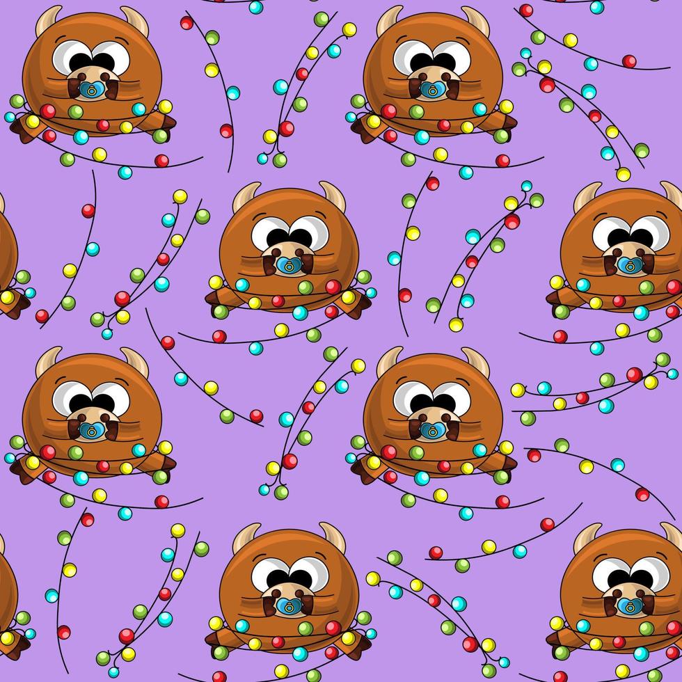 Seamless vector pattern with baby bull and garland