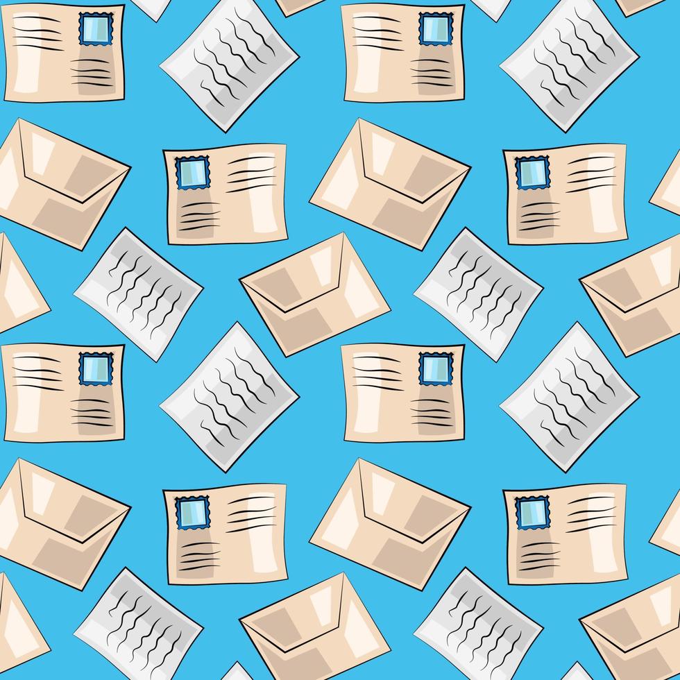 Seamless vector pattern with envelopes, letters and stamp