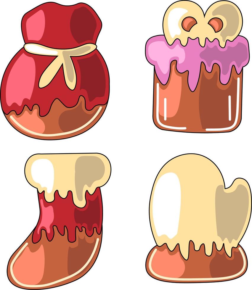 Set of drawn cartoon gingerbread cookies in color vector