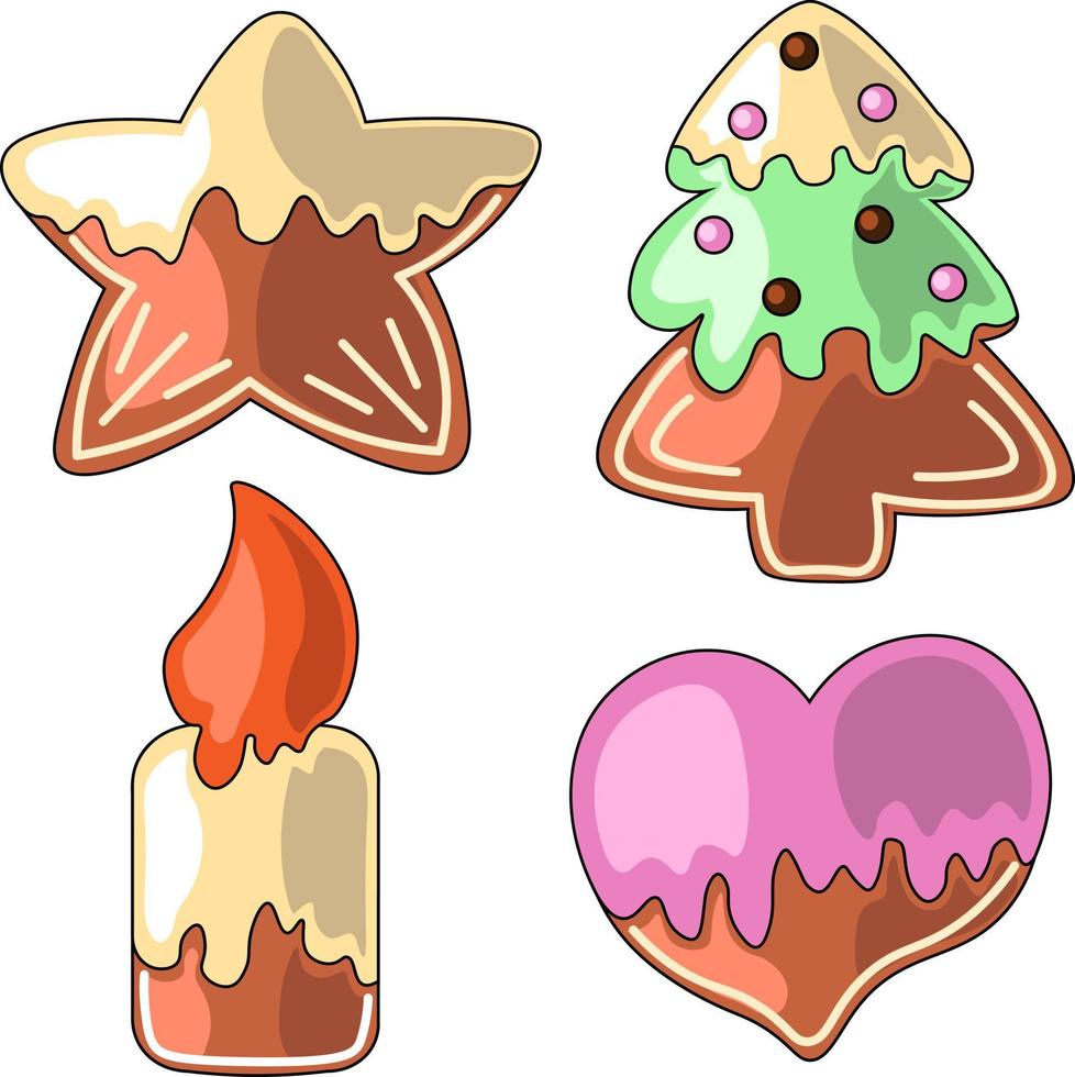 Set of drawn cartoon gingerbread cookies in color vector