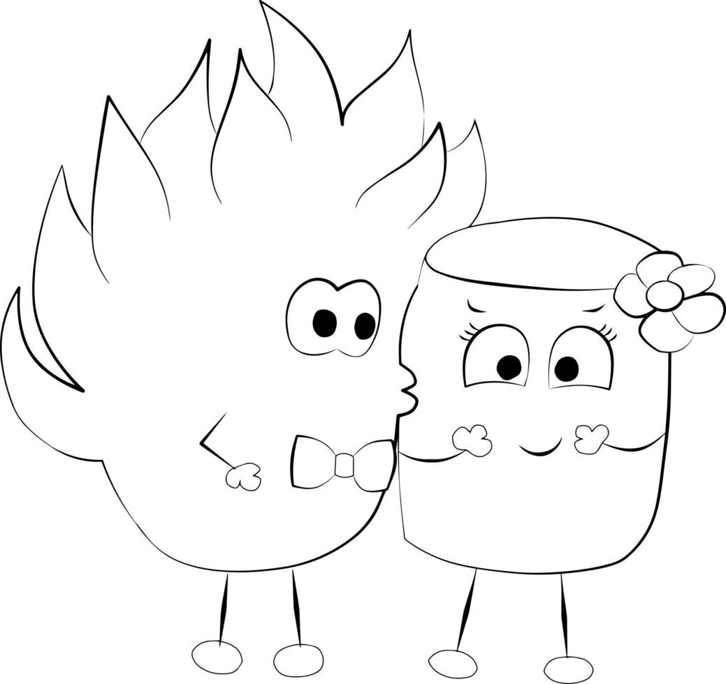 Fire and marshmallows in black and white vector