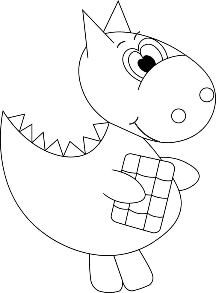 Cute dinosaur and chocolate in black and white vector