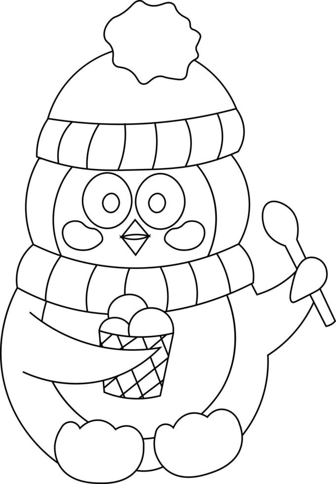 Cute penguin and ice cream in black and white vector