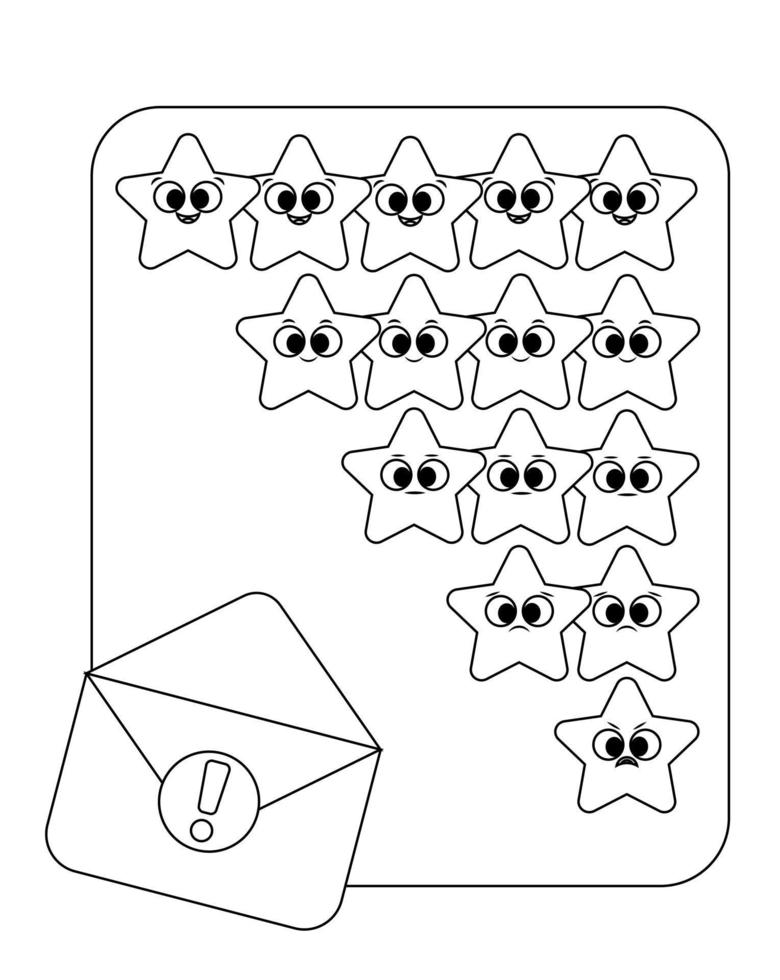 Envelope with a paper on which a rating in the form of stars. vector