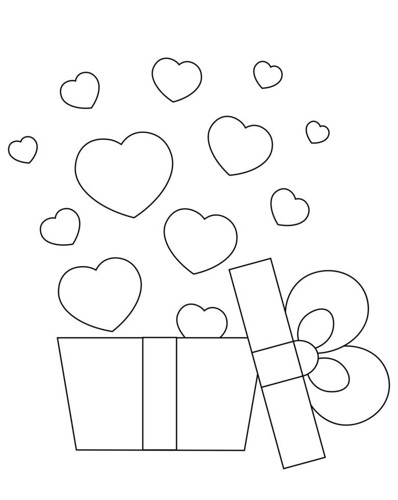 Open gift box with hearts. Draw illustration in black and white vector
