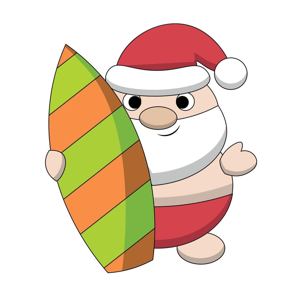 Summer Santa with surfboard. Draw illustration in color vector