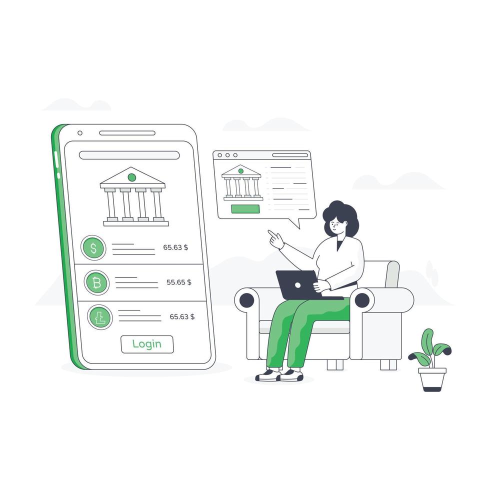 A flat modern illustration of mobile banking vector