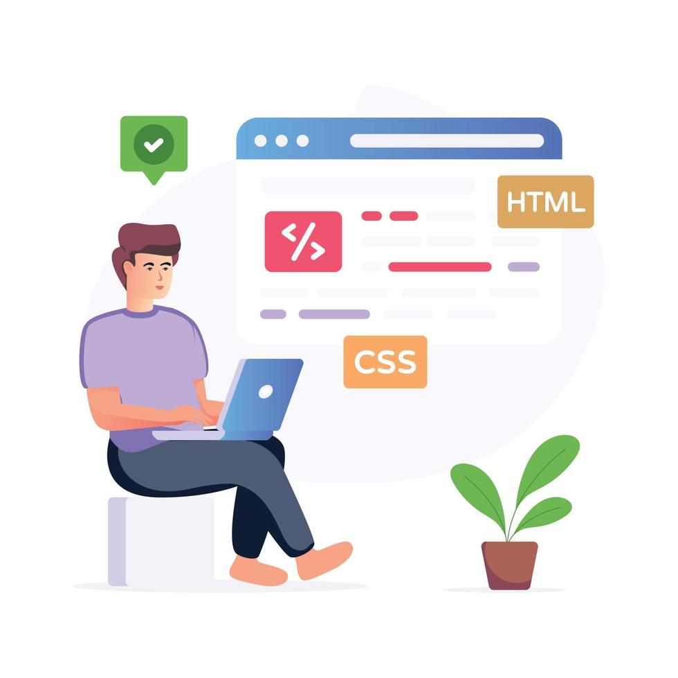 A trendy flat illustration of web development vector