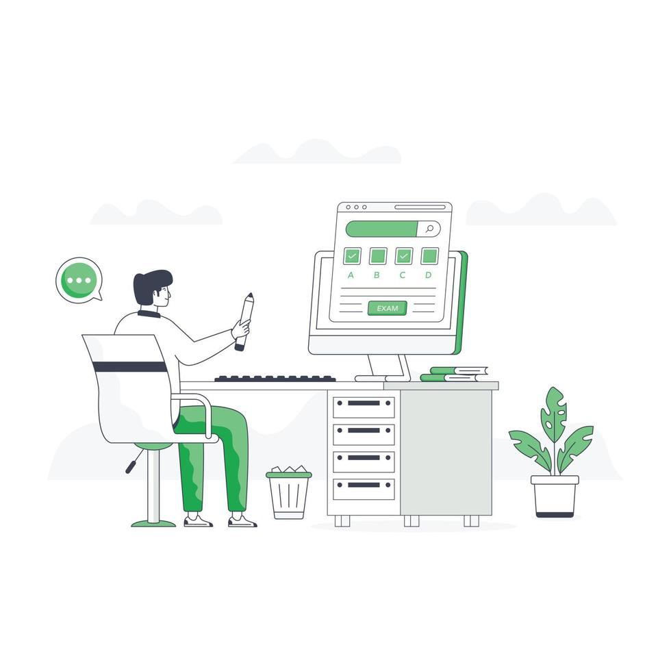 Illustration of online exam in flat vector