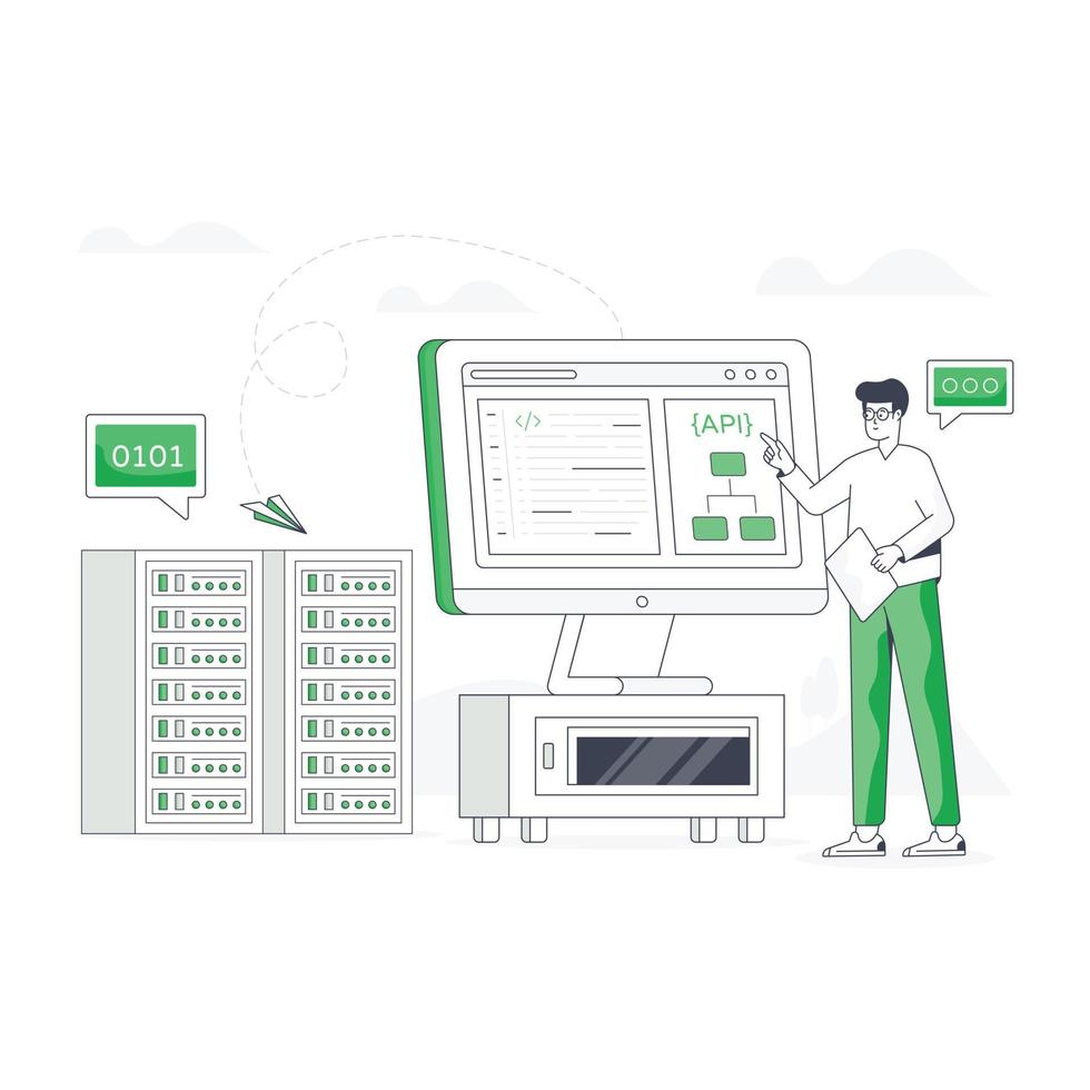 An api integration flat vector download
